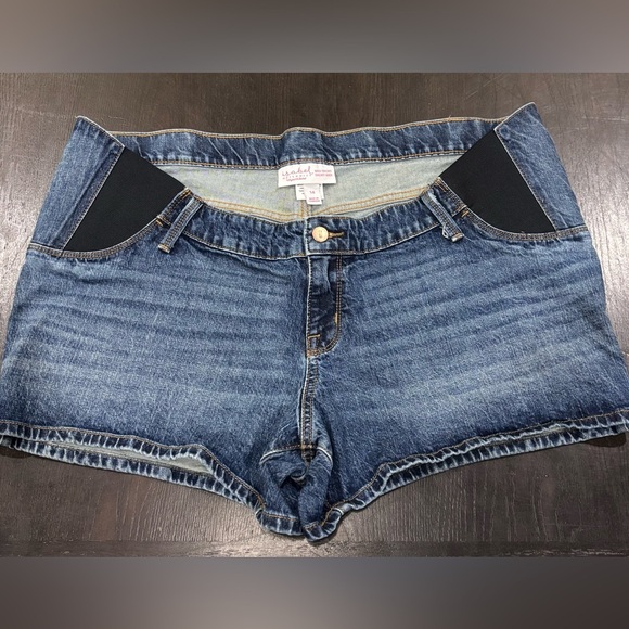 Isabel Maternity Midi Short Blue Jean Denim Shorts Size 14 Under Belly - Picture 1 of 11